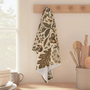 DipaliZ Autumn Harvest microfiber tea towel with botanical leaves and acorns