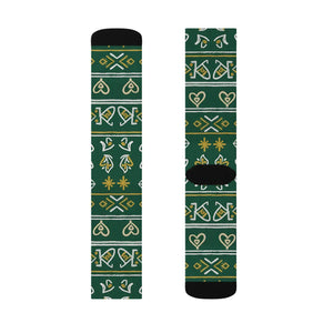 Green Nordic Heart Pattern Sublimation Socks — Festive Holiday Crew Socks