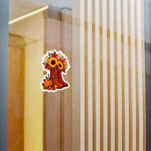 Kiss-cut vinyl decal – fall sunflower boots pumpkins & autumn floral sticker - home decor decals