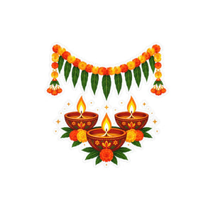 Diwali diyas and marigold toran kiss-cut vinyl decal - home decor decals