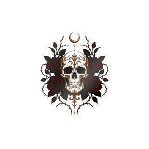 Skull and red roses kiss-cut vinyl decal - home decor decals