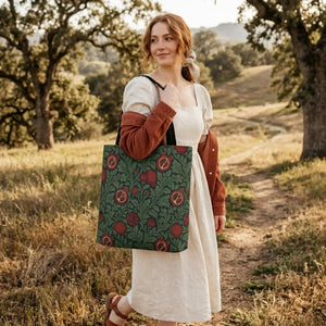 Vintage william morris-inspired botanical pomegranate tote bag - bags