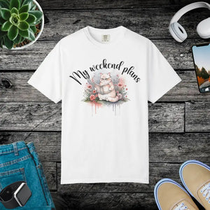 T-shirt - Weekend Plans Cute Cat Flowers Graphic Tee - Dipaliz White / s