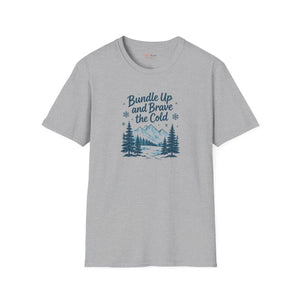 Bundle Up and Brave the Cold T-Shirt — Winter Mountain Pine Graphic Tee