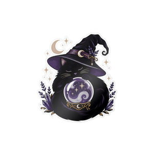 Mystical witch cat crystal ball kiss-cut vinyl decal - home decor decals