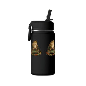 DipaliZ kids water bottle holding 14 fl oz, showing the grinning green frog and pun lettering