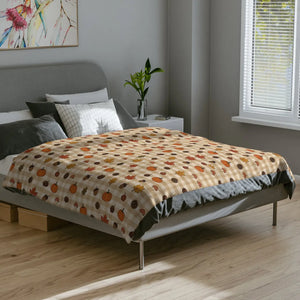 Autumn Plaid Pumpkin & Leaves Throw Blanket