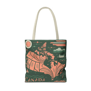 Canada Map, 100% Polyester, black cotton handles, AOP Tote Bag