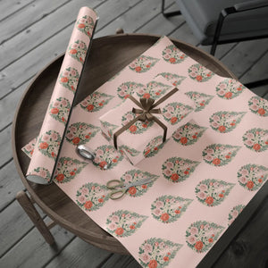 Floral pink wrapping paper roll, romantic rose pattern gift wrap