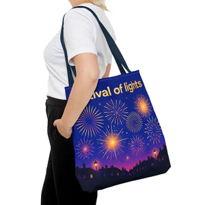 Festival of Lights tote bag by DipaliZ with fireworks over a market