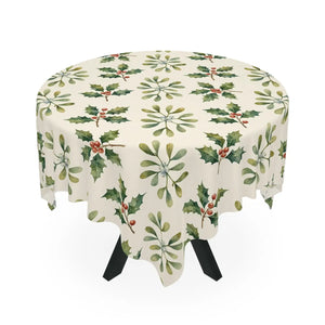 Holly & Mistletoe Tablecloth — Festive Christmas Holiday Dining Decor