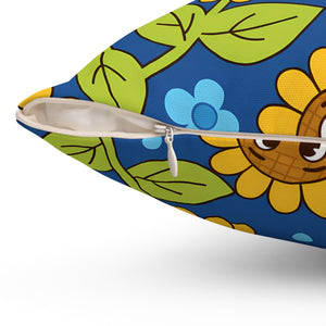 Sunny Smiles Decorative Pillow — Cute Cartoon Sunflower Throw Pillow