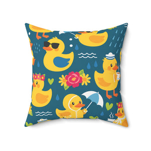 Rubber Duck Pattern Decorative Pillow — Cute Yellow Ducks on Teal