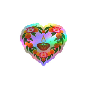 Heart-shaped diya and marigold floral vinyl decal - home decor decals