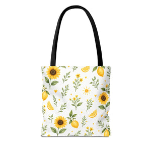 Sunflower & Lemon Pattern Tote Bag — Floral Summer Market Tote