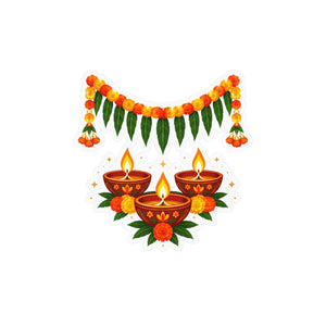 Diwali diyas and marigold toran kiss-cut vinyl decal - home decor decals