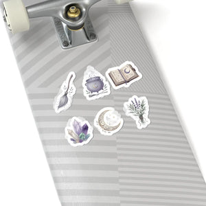 Witchy Lavender Sticker Pack — Kiss-Cut Mystical Moon, Crystals & Herbs Set
