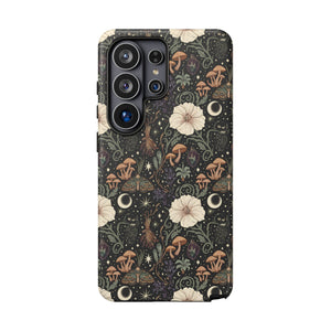 Mystic Night Floral Phone Case — Moon, Moths & Mushroom Pattern Tough Case