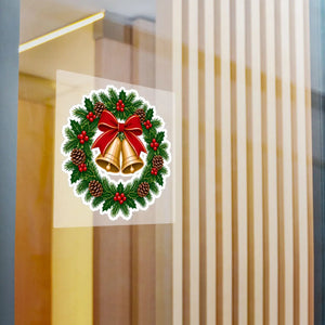 Christmas bell wreath kiss-cut vinyl decal - home decor decals