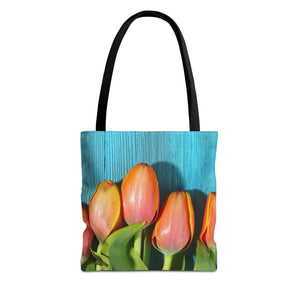 Tulips on blue tote bag - bags