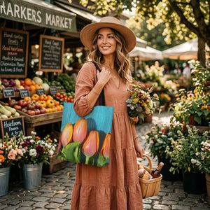 Tulips on blue tote bag - bags