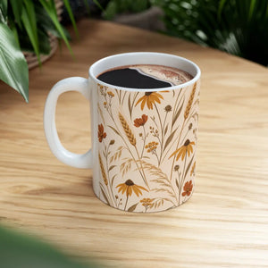 Wrap-around floral arrangement on a DipaliZ ceramic mug, no blank back