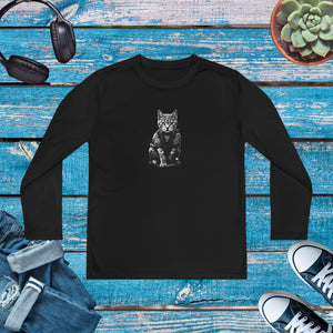 Japanese Samurai Cat Tattoo, Kawaii Ninja Cat, Youth Long Sleeve Competitor Tee