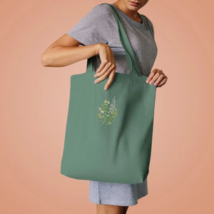 Floral Embroidered Bouquet Tote Bag - Delicate Wildflower Cotton Shopper