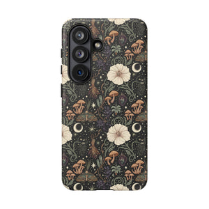 Mystic Night Floral Phone Case — Moon, Moths & Mushroom Pattern Tough Case