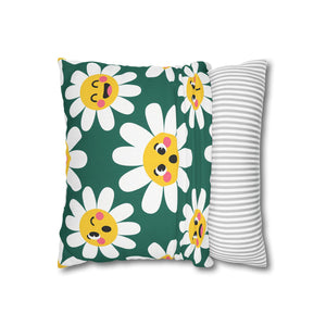 Emotive Daisy Throw Pillowcase — Cute Emoji Flower Decorative Pillow Cover