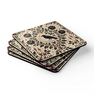 Cork Coasters - Gothic Raven & Rose Set (4-Pack)
