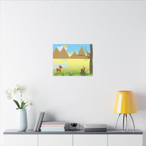 A scenery with a Squirrel and a Deer , Matte Canvas, Stretched, 0.75"