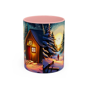 Cottage in Snowy mountains, Accent Coffee Mug, 11oz