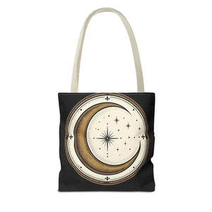 Celestial Crescent Moon Tote Bag – Vintage Starry Night AOP Canvas