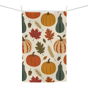 Quick-drying microfiber tea towel by DipaliZ with a pumpkin patch print