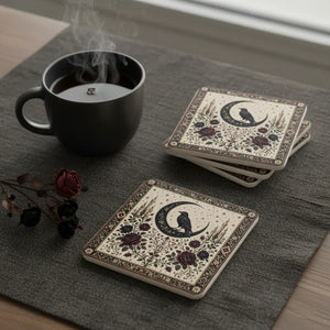 DipaliZ mystic raven and crescent moon cork coaster set of four