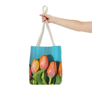 Tulips on blue tote bag - bags