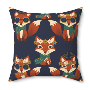 Whimsical Fox Pattern Throw Pillow — Cute Woodland Decorative Cushion