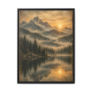 Framed canvas mountain lake sunset landscape wall art - printable