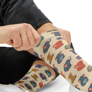 Cute Pastel Bear Pattern Sublimation Socks — Cozy Novelty Crew Socks for Women & Men