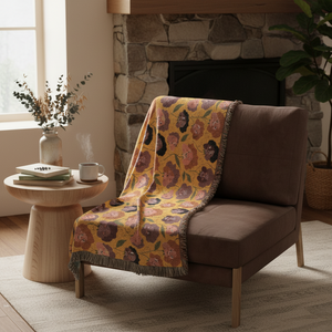 Floral Woven Blanket — Retro Rose Pattern Throw for Cozy Home Decor