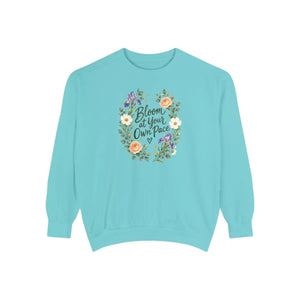 Pastel blooms worked loosely around the lettering on a DipaliZ sweatshirt