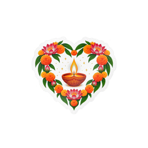 Heart-shaped diya and marigold floral vinyl decal - home decor decals
