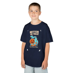 Kids “mitten or treat” halloween pumpkin t-shirt - t-shirts