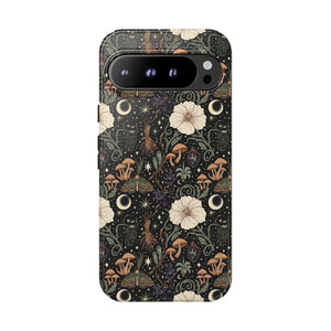 Mystic Night Floral Phone Case — Moon, Moths & Mushroom Pattern Tough Case