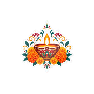 Diwali diya and marigold floral kiss-cut vinyl decal - home decor decals