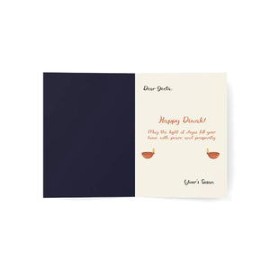 Personalized, Diwali Greeting Card – 'Happy Diwali' Rangoli & Diyas (Single or Bulk Pack)