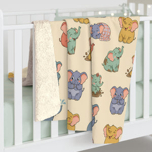 Cute Pastel Elephant Sherpa Blanket — Cozy Nursery Throw for Kids & Baby Shower Gift