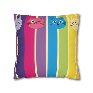 Rainbow Cat Stripe Pillowcase — Colorful Cute Cat Throw Pillow Cover