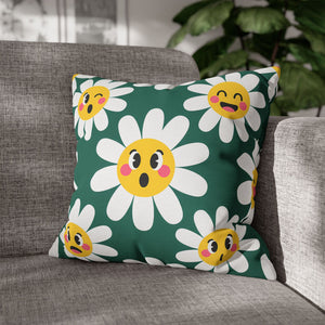 Emotive Daisy Throw Pillowcase — Cute Emoji Flower Decorative Pillow Cover